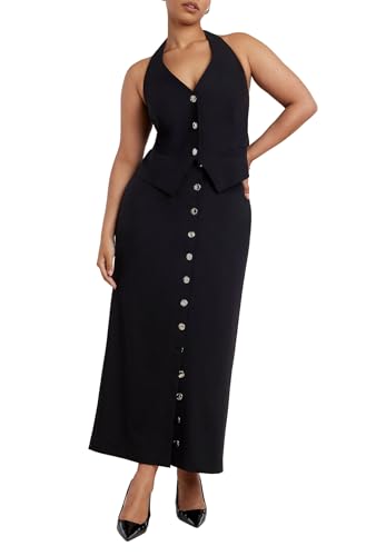 ELOQUII Women's Plus Size Buttoned Maxi Column Skirt