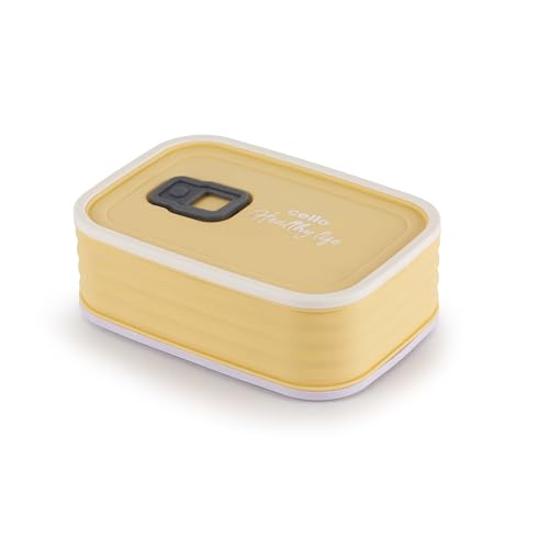 Image of CELLO Fresh Pack Large Stainless Steel Insulated Lunch Box for Office & Daily Use, Mango Yellow | Food Grade, Microwave Safe Airtight Hot Case Tiffin Meal Snacks Lunch Box for Kids, Travel & Picnic