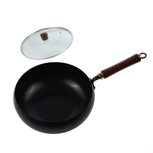 Lastdaytime Sartén de hierro fundido para estufa, sartén resistente sin revestimiento, olla de hierro forjado a mano para gas o inducción (olla de 28 cm + tapa de vidrio L)