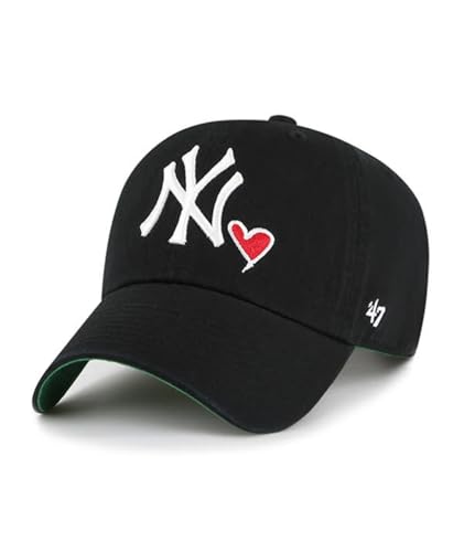 47 Brand MLB New York Yankees Black Green Unisex Heart Icon Clean Up Adjustable Baseball Cap Dad Hat Adult One Size Fits All