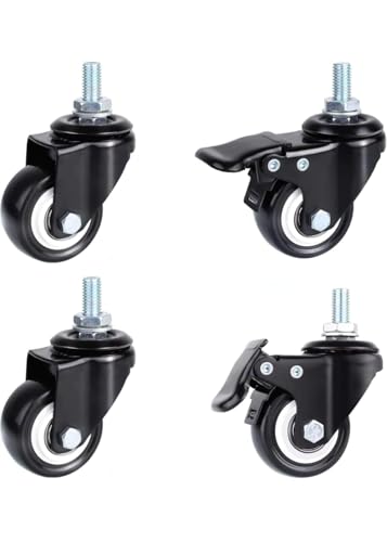Image of Heavy Duty Castor Wheels Furniture | Set of 4 Heavy Duty Caster Wheels with Brake & Without Brake | M10 Threaded Stem Swivel Castor Wheels | 360 Rotation | Trolley,