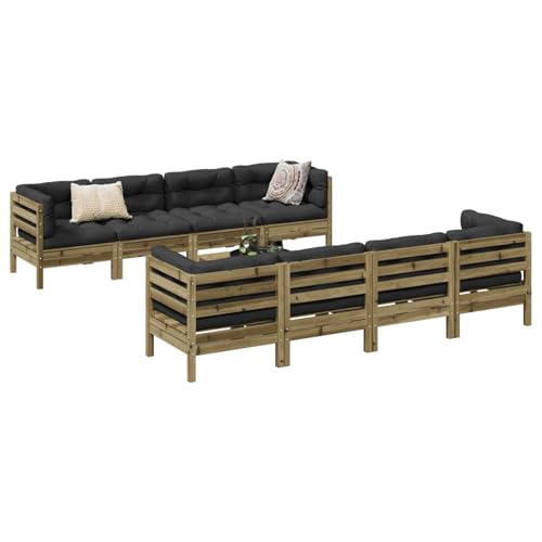 Gecheer Muebles de Jardin,Sofa Jardin Exterior,Muebles terraza y Jardin,Sofás Patio,Set de sofás jardín 9 pzas con Cojines Madera Pino impregnada