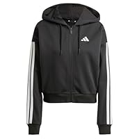 adidas Sportswear Essentials 3-Stripes Women's Full Zip French Terry Hoodie, Black/White, Large