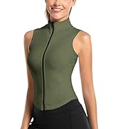 happlan Women's Sleeveless Athletic Tank Top Shirts Full Zip Up Tshirt for Yoga Running Fitness E...