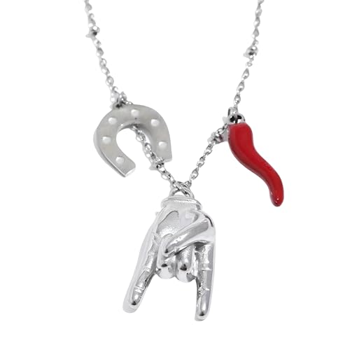 Collier en Or 14K pour Femmes et Hommes avec Pendentif Palmier Coeur et Piment Rouge