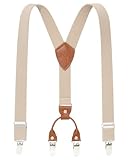AWAYTR Kids Child Men Boy Suspenders - Adjustable Elastic Solid Color 4 Strong Clips Braces (27Inches (3 Years to 8 Years), Khaki)