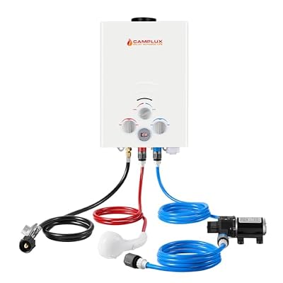 Portable Tankless Water Heater, Camplux 1.58 GPM Propane Water Heater With Water Pump Pack Kits
