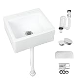 Lavabo sospeso, bianco, 40 x 20 x 11 cm, con tubo dell'acqua (33,5 x 29 x 13 cm)