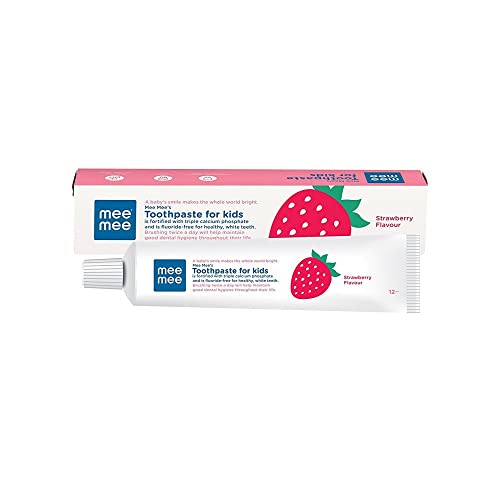 Mee Mee Fluoride-Free Baby Toothpaste for kids, Fortified with triple calcium phosphate, Strawberry Flavor, Cavity Protection, oral care, best for baby 1 year +, 70 grams