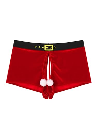 YiZYiF Herren Weihnachten Unterhose Kostüm Weihnachten Boxershorts Boxer Briefs Weihnachtshut Sexy Weihnachtsmann Santa Kostüm Cosplay Outfit Rot_C...