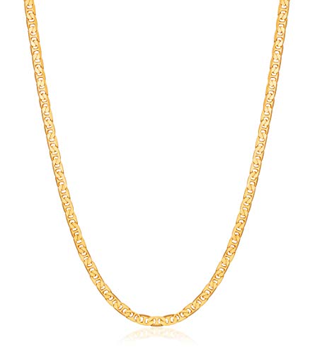 Barzel Womens Gold Chain Necklace 18K Gold Plated Flat Mariner/Marina 3.5Mm Chain Necklace (3.5Mm Gold, 24) #TOP28