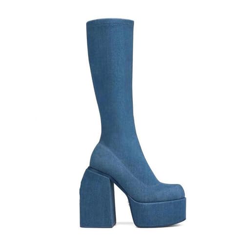 Bottes en denim pour femmes à fond épais et bout rond confort