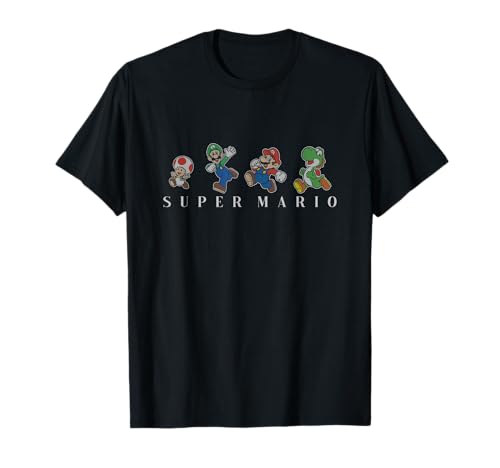 Super Mario Classic Character Line Up Simple Text T-Shirt