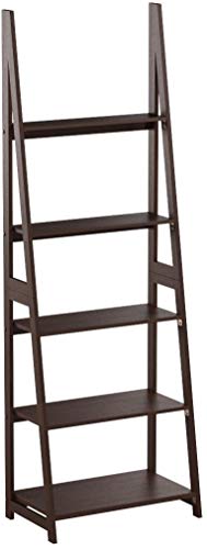 AmazonBasics Modern 5-Tier Ladder Bookshelf Organizer with Solid Rubber Wood Frame, Espresso