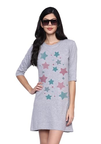 Image of Women's 100% Cotton Round Neck Long Top Printed Dress