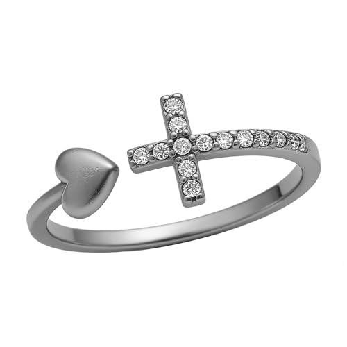 Cross Heart Ring with CZ Sparkle