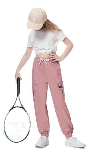 Image of SANGTREE Girl's&Women's 2 Packs Cargo Pants Elastic Waist Drawstring Tapered Multi Pockets Cargo Jogger Pants