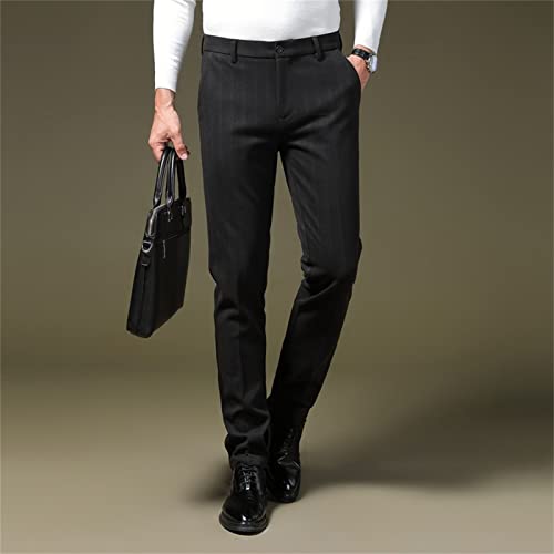 JEShifangjiusu Men's Regular Fit Linen Suit Pant Slim Fit Stretch Dress Pant Loose Flat Front Dress Pant Chino Pant (29,Black), Black, 292