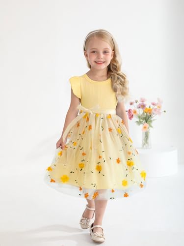 Sinhoon Toddler Girl Tulle Dress Summer Ruffle Sleeveless Baby Girl Fashion Casual Dresses 1-6Y3