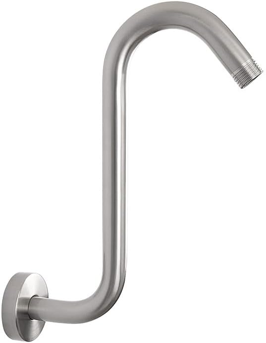 S Shaped Shower Arm Standard 1/2" Connection with Flange High Rise Shower Head Extension Pipe Shower Arm Extender Wall Mounted Bathroom Accessories Stainless Steel (Brushed) image 3
