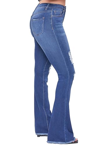 YMI Womens 1 Button HIGH Rise FRAY Hem Flare Jean2