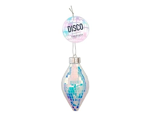 Iridescent Disco Ball Teardrop Bauble Christmas Hanging Decoration 13cm