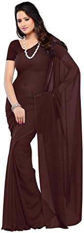 Sonika Women's Brocade Chiffon Saree With Blouse Piece (SF021_Brown)