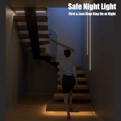 Image of Motion-Activated LED Stair Lighting Kit DE-320, 42 inch Cuttable Strip Light for Indoor Floating Mono Stringer & Cantilever Stairs (Warm White 3000K,18 Steps)