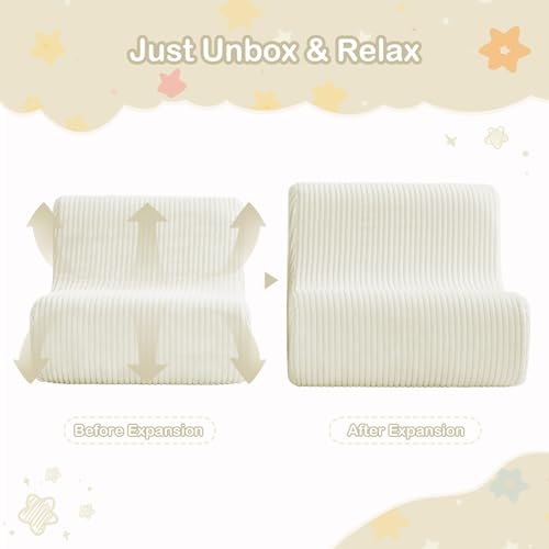 Image of DAICO Kids Bean Bag Chair, Comfy Bean Bag Sofa for Gaming & Reading | Kids Sofa with Handle for Playroom or Bedroom, Lazy Sofa for Boys and Girls, Kids Bean Bag Chair with Washable Cover Cream