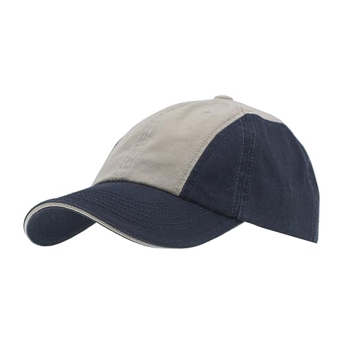 The Vintage Year Plain Washed Cotton Adjustable 6 Panel Dad Hat Baseball Cap (12 Panel Navy/Khaki), 12 Panel Navy/Khaki, One size