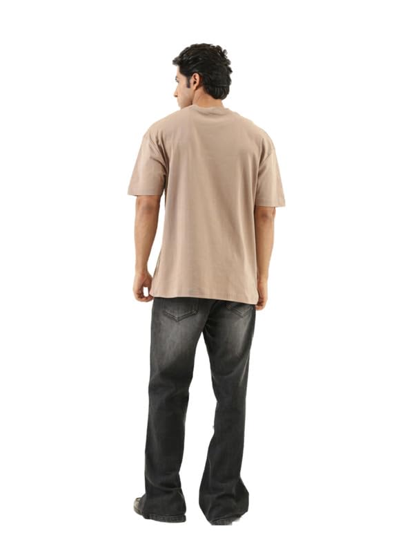 Image of SAADAA Men's Oversized Cotton T-Shirt | 210 GSM Heavyweight Fabric | Drop Shoulder | Dual Knit | Comfortable Casual Wear | Solid Colors