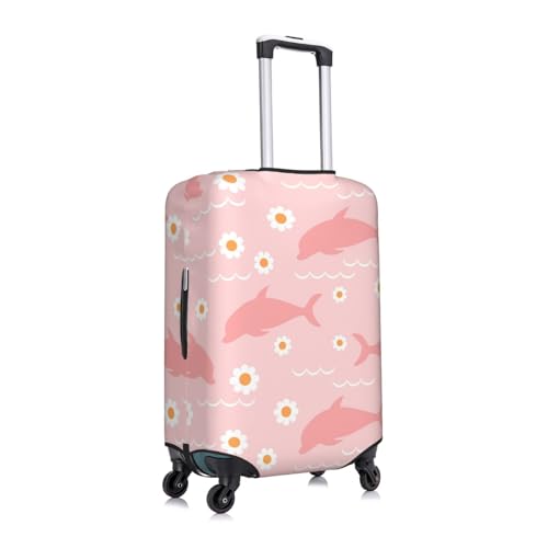 Elastic Travel Luggage Cover Printed Dolphin Cartoons Daisy Flower Double-Sided Suitcase Protector Bag,Dust-Proof Anti-Scratch Durable Suitcase Sleeve For Kid Adult,X-Large3