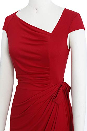 Image of Women's Vintage Cap Sleeves Asymmetrical Neckline Sheath Bodycon Casual Work Cocktail Party Pencil Faux Wrap Dresses