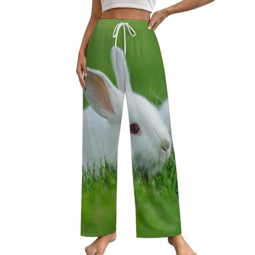 Vêtement pantalon de pyjama femme bas de nuit motif lapin blanc taille S à poches