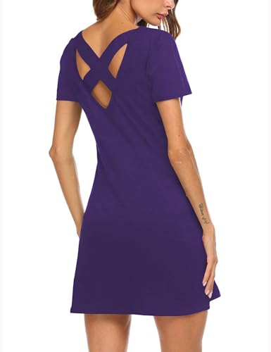 Feager Sporty Dresses for Women Short-Sleeve Mini Dress Casual Summer Active Dress Purple M