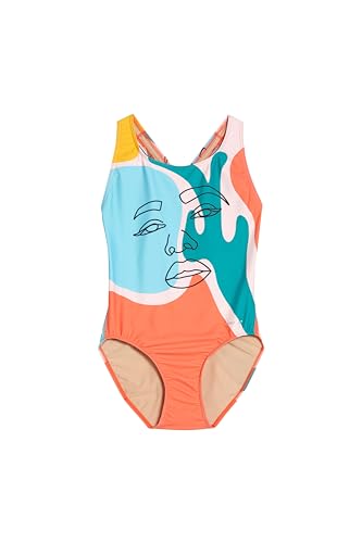 Sporti Wide Strap Girls' Athletic One-Piece Swimsuit – Printed Pattern Competitive Bathing Suit, Racerback Style for Girls