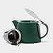 VAHDAM Théière Porcelaine Lueur (500 ml/16.9 oz), Théière Artisanale Vert Foncé, Acier Inoxydable 18/8 de Haute Qualité + Infuseur Thé Vrac à Mailles Fines, Pour 3 Tasses | Belle Théière avec Infuseur