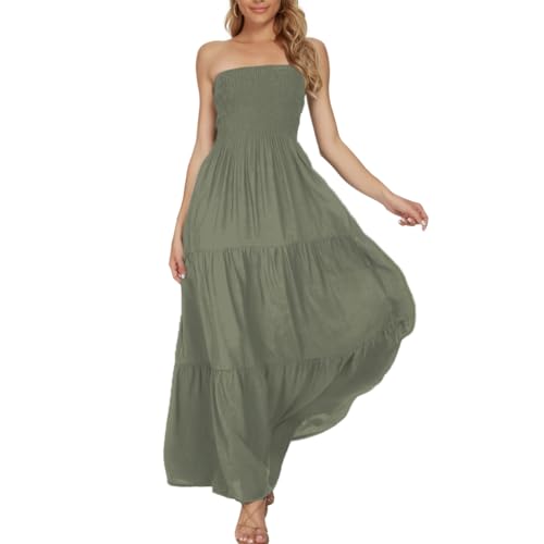 Image of Women's Summer Strapless Tube Top Maxi Dresses Off Shoulder Boho Beach Long Dress