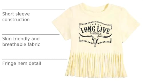 Image of Girls Western Shirt Cowgirls Embroidered Country Concert T Shirt Graphic Horseback Rider Tassel Fringe Tee Tops