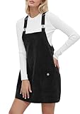 YUENIU Womens Corduroy Overalls Dress Casual Adjustable Straps Pinafore Dress Short Skirt with Pockets Black XXL