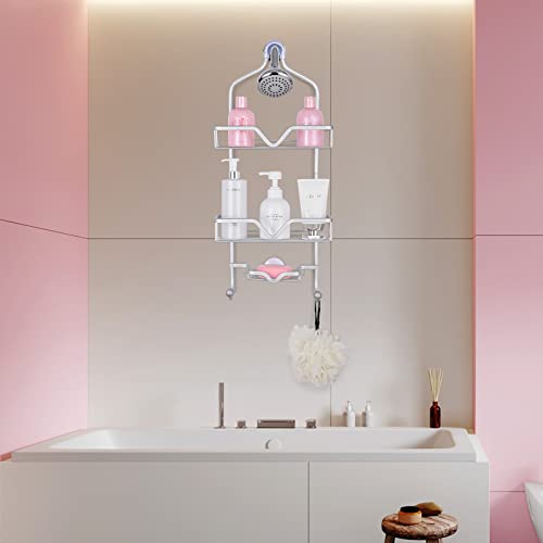 Lucalda Shower Caddy Over Shower Head, Detachable Shower Caddy Hanging Shower Organizer Hanging Shower Caddy Over Shower Head, 3-Tier Aluminum Shower Rack Hanging, Silver, 11.02"X4.72"X25.19" #TOP7