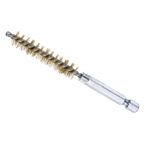 Image of Bore Brush, 10mm Dia 4 Inch Length, Brass Cleaning Wire Brushes with 1 /4 Inch Hex Shank - (Applications: for Power Drill, Die Grinder)