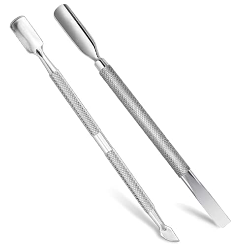 Cuticle Pusher Tool Kit, 2 Pack Stainless Steel Nail Cuticle Cleaner Tool Dual Head UV Gel Nail Polish Remover Tool Nail Art Cuticle Trimmer for Removing Dead Skin on Fingers, Nail Art