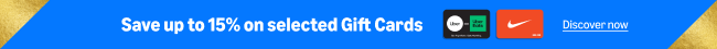 Save up to 15% on selected Gift Cards