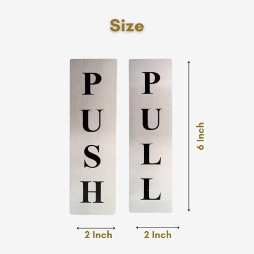 Image of Push Pull Sign Board for Office & Shop Doors | Self Adhesive Stainless Steel Metal Sticker for Glass & Wooden Door | Push /Pull Door Sign for Hospital, Mall & Office | 2 Set Pack (4 Pcs)