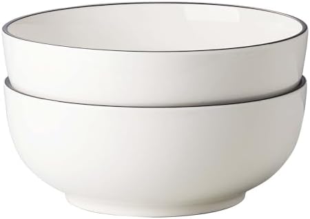 Salad Bowls, 120 OZ(10") Large Serving Bowls Set of 2, Ceramic White Serving Bowls for Salad, Soup, Pasta and Dinner, Large Porcelain Bowl Set for Entertaining with Black on the Rim - Thumbnail 2