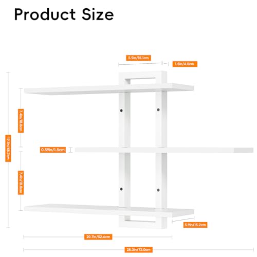 Image of Homode Floating Shelves, Set of 3 Wooden Hanging Shelves for Bathroom and Bedroom Storage, Decorative Wall-Mounted Display Shelf for Plants, Books, Pictures, White