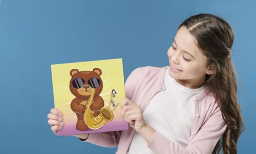 Image of DIAMOND DOTZ Sax Bear Dotz Box Animal Diamond Painting Kits for Adults - Diamond Art Kits a Relaxing Creative Craft Kit with Dotz Gems 8.7 inchx8.7 inch