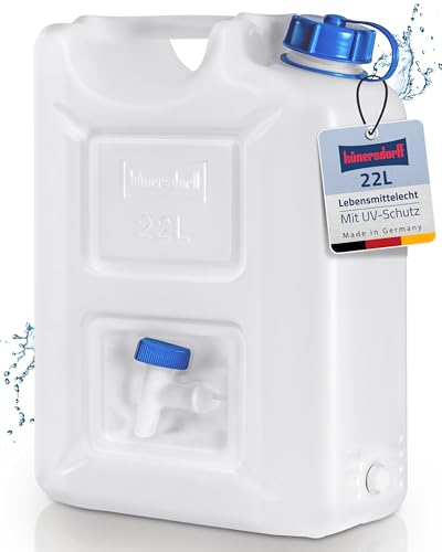hünersdorff Wasserkanister PROFI mit Abnehmbarem Ablasshahn und Unverlierbarer Deckelverschraubung, Stapelbar, 22 l, Weiß