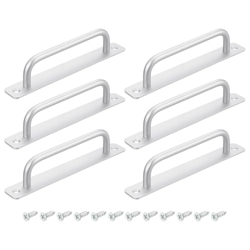 Image of uxcell 6Pcs Barn Door Handles, 160mm / 6 Inch Hole Center Sliding Gate Door Pull Handle Aluminum Alloy Cabinet Handles with Base and Screws for Kitchen Bathroom Wardrobe Closet (Silver)